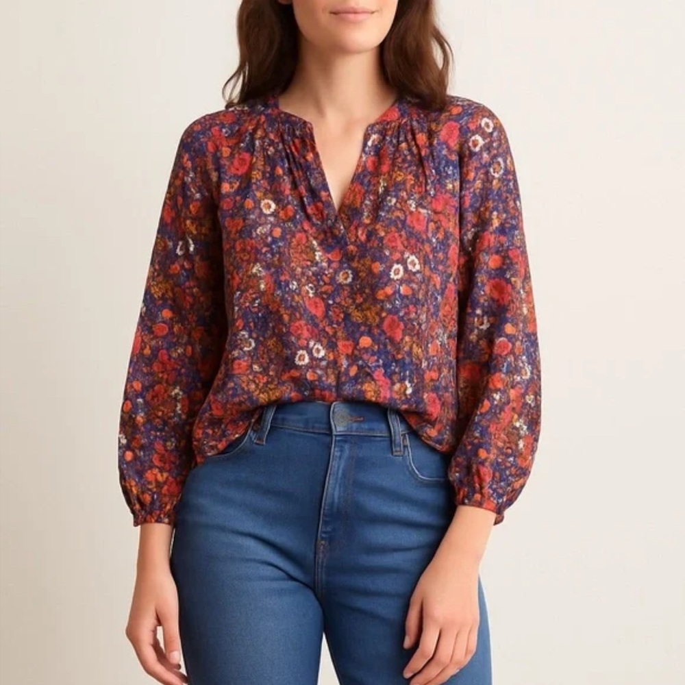 Apiece Apart Floral Cotton Silk Blouse in Multicolor